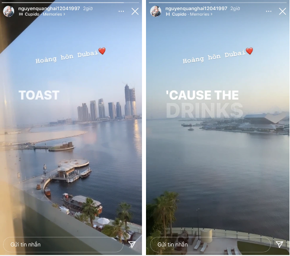 Tuy nhiên, chiếc ảnh gây tò mò của hot girl Chu Thanh Huyền có thể là một người khác, hoặc khoảnh khắc này đã diễn ra từ lâu. Bởi lẽ hiện tại Quang Hải đang cùng đội tuyển Việt Nam sang Dubai (UAE) thi đấu vòng loại World Cup 2022. Trên Instagram cá nhân, anh chàng cũng check in cập nhật tình hình cho người hâm mộ.