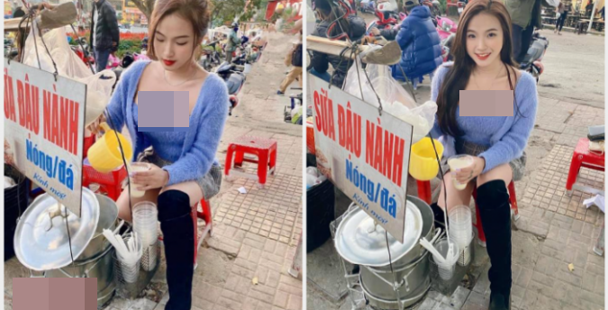 Tấm hình ngồi bán sữa đậu nành đó chỉ là một cảnh "diễn" mà thôi, bởi nó được ghi lại trong một chuyến du lịch của Trân đến Đà Lạt cách đây khá lâu. Ảnh: Tổng hợp