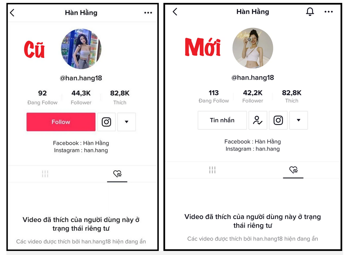 Gần đây, netizen tinh mắt phát hiện ra Hàn Hằng có động thái mới trên TikTok. Theo đó, "hot girl tạp hoá" đã âm thầm thay avatar bằng một bức ảnh tươi cười rạng rỡ và cũng không kém phần gợi cảm.