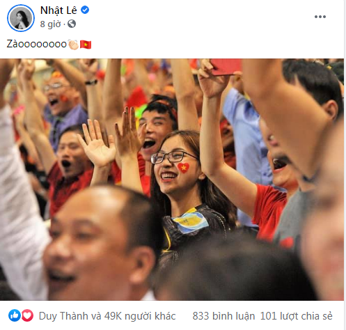 Theo đó, bạn gái cũ Quang Hải đã chia sẻ dòng trạng thái ăn mừng cùng lúc với bàn thắng nâng tỷ số lên 2 - 0 được thực hiện bởi Quang Hải.