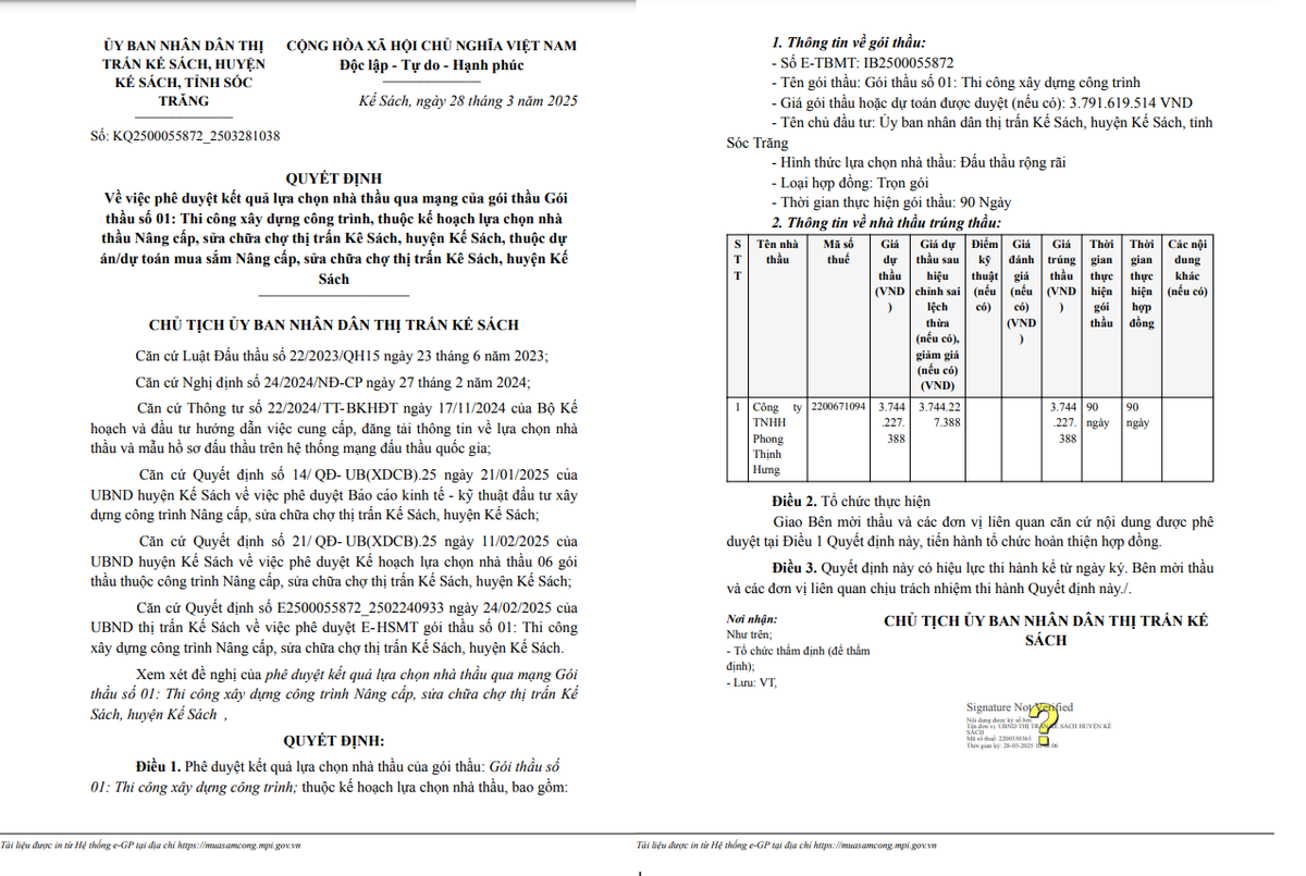 Sóc Trăng: Gói thầu nâng cấp chợ Kế Sách về tay Cty Phong Thịnh Hưng Soc Trang: Goi thau nang cap cho Ke Sach ve tay Cty Phong Thinh Hung