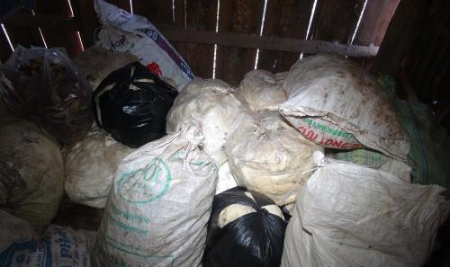 Mỡ bẩn được cất dấu trong chuồng gà nhà ông Sơn. Ảnh: Đậu Tất Thành - TTXVN.