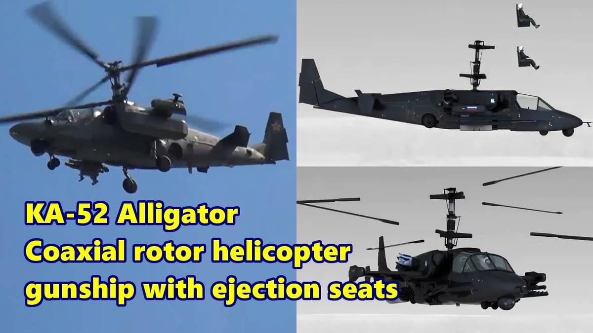 Quy trình phóng ghế thoát hiểm của máy bay trực thăng Ka-52 "Cá Sấu" cần thêm một bước đó là kích nổ trục cánh quạt để cánh văng ra xa máy bay, chỉ cần một cánh còn vướng lại ở trục và tiếp tục quay, các phi công sẽ có nguy cơ bị cánh quát gây sát thương ngay khi thoát ly khỏi máy bay. Nguồn ảnh: Tube.