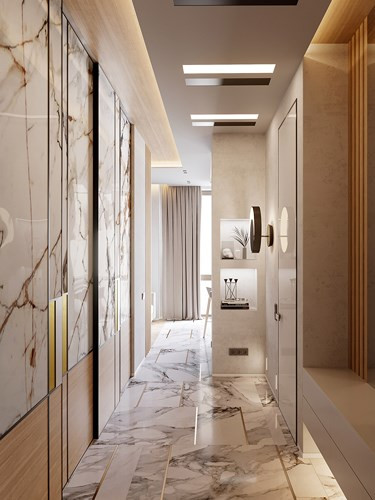 Tủ trang trí nép mình trong những bức tường bê tông.