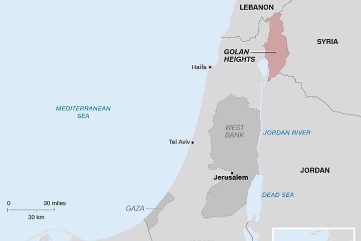 Đồ họa của CNN về khu vực Israel, Cao nguyên Golan và Syria.