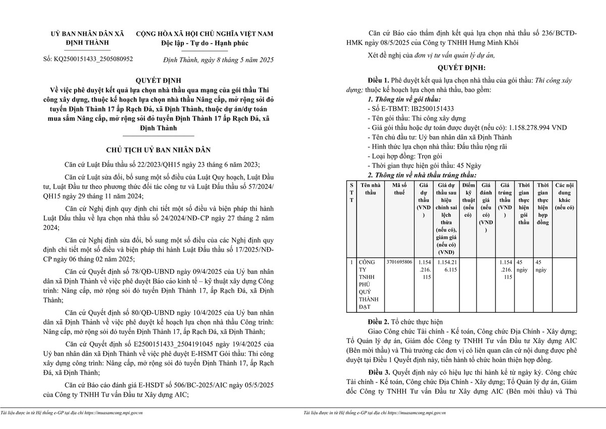 Bình Dương: Gói thầu xây lắp tại Định Thành tiết kiệm được 4 triệu đồng Binh Duong: Goi thau xay lap tai Dinh Thanh tiet kiem duoc 4 trieu dong