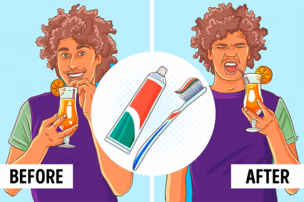 5. Tại sao nước cam lại có vị đắng sau khi đánh răng? Kem đánh răng gây ảnh hưởng tới các hụ thể vị giác của chúng ta, ức chế khả năng cảm nhận vị ngọt, làm cho lưỡi nhạy cảm hơn với vị đắng. Điều này làm thay đổi tạm thời cách chúng ta cảm nhận vị thực phẩm.