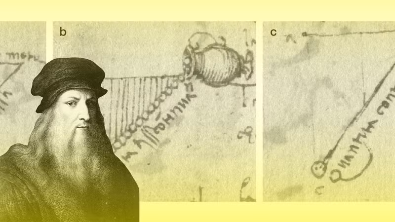 Trong ghi chép, Da Vinci mô tả thí nghiệm dịch chuyển bình nước theo đường thẳng song song với mặt đất, đổ nước hoặc vật liệu dạng hạt (nhiều khả năng là cát) trong quá trình đó. Ông nhận thấy nước hoặc cát sẽ không rơi theo vận tốc không đổi. Thay vào đó, chúng sẽ tăng tốc.