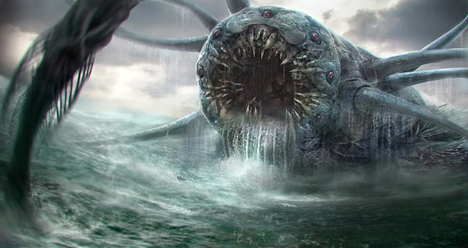 4. Charybdis là quái vật chuyên hút nước biển vào miệng rồi phun ra những xoáy nước, làm hại dân thường. Charybdis là con gái của thần biển Poseidon và nữ thần Trái Đất Gaia. Charybdis được miêu tả là có khuôn mặt lớn, luôn phải uống một lượng nước biển lớn mỗi ngày. Khi quái vật này "ợ" sẽ tạo nên những xoáy nước khủng khiếp.