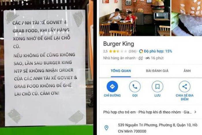 Hành động của Burger King ngay lập tức tạo nên làn sóng phản ứng từ phía cộng đồng gọi xe công nghệ. Nhiều tài xế xe ôm công nghệ đã lên tiếng kêu gọi tẩy chay, “vote 1 sao” để “dằn mặt” cửa hàng này vì thái độ với khách hàng.