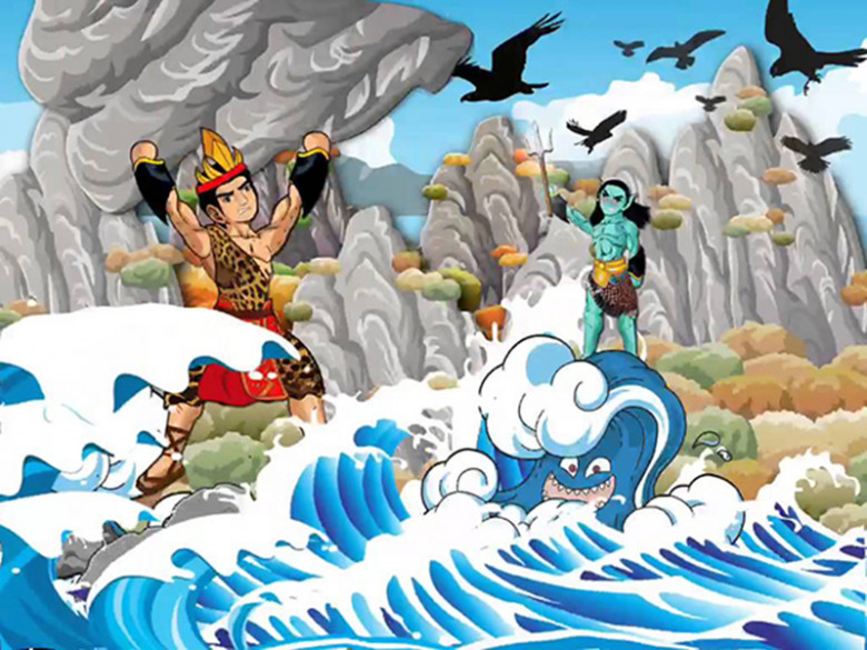 Truyền thuyết Sơn Tinh – Thủy Tinh: Để kén rể cho con gái Mị Nương, vua Hùng Vương thứ 18 thách cưới Sơn Tinh (Thần Núi) – Thủy Tinh (Thần Nước) nếu ai mang voi chín ngà, gà chín cựa, ngựa chín hồng mao đến trước sẽ chiến thắng. Sơn Tinh là người đã mang lễ vật đến trước nên cưới được Mị Nương. Thủy tinh ôm hận trở về dâng nước lũ đánh Sơn Tinh. Sơn Tinh cùng nhân dân đã kiên cường chống đỡ và đẩy lui Thủy Tinh.