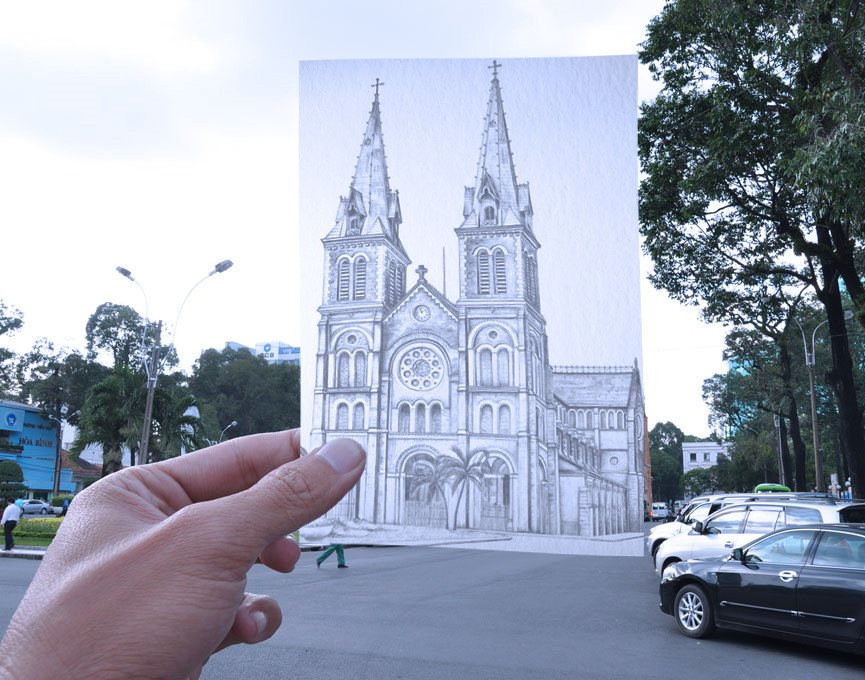 Vẫn sừng sững sau nhiều cơn bão chính trị và lịch sử, đến nay, Nhà thờ Đức Bà đã trở thành một công trình biểu tượng, là điểm đến yêu thích không chỉ với khách du lịch mà còn của dân Sài Gòn. Nét vẽ bút sắt (bút mực) của sinh viên Đại học FPT đã góp phần khắc hoạ được nét hiền hoà, bình yên của một góc Tp.HCM quen thuộc với bao thế hệ. (Tác giả: Nguyễn Đức Quốc Vương).
