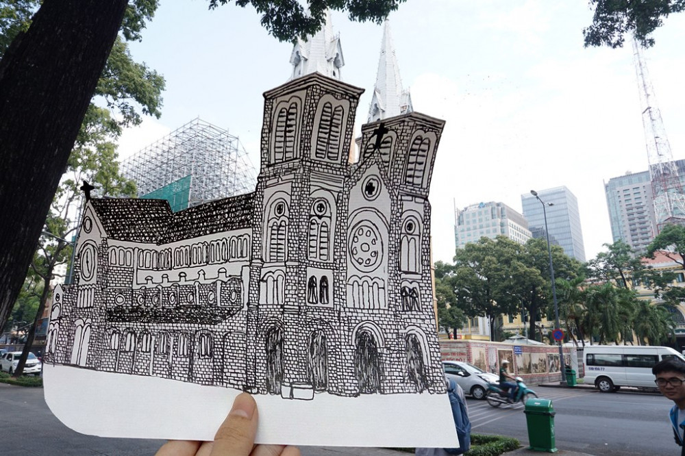 Hình ảnh Nhà thờ Đức Bà khác lạ với không ít người dân TP.HCM. Đây là lúc Nhà thờ vừa được hoàn thành năm 1882, không có 2 tháp chuông như thời điểm hiện tại. Đến năm 1895, hai tháp chuông nhọn cao 57m được bổ sung, Nhà thờ trở thành công trình cao nhất Sài Gòn thời điểm đó. (Tác giả: Sinh viên Hồ Quốc Hiển)