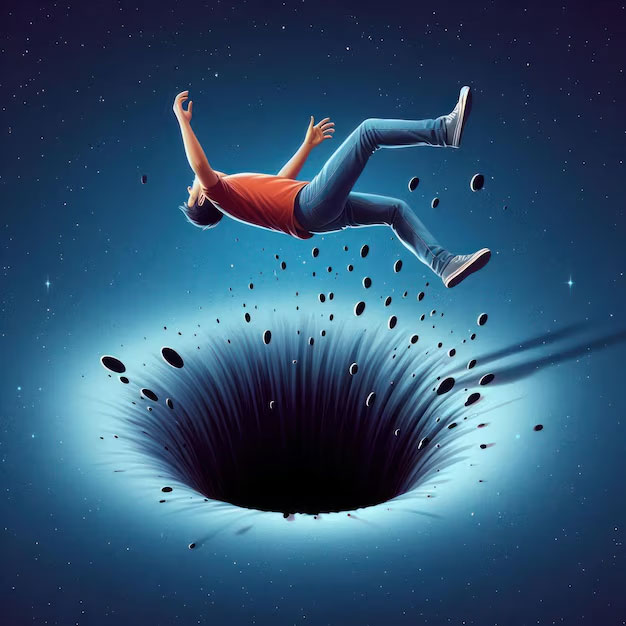 Nhà vật lý thiên văn Charles Liu giải thích rằng khi tiến vào hố đen, lực hấp dẫn ở chân bạn sẽ mạnh hơn ở đầu, khiến cơ thể bị kéo giãn như sợi mì, hiện tượng gọi là "spaghettification". (Ảnh: khoahoc.tv)