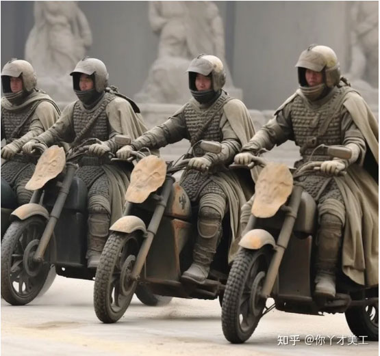 AI đã tạo ra những bức chân dung mô phỏng khuôn mặt lính Bát kỳ, thậm chí đặt họ trong bối cảnh hiện đại, như đi xe máy hoặc chụp ảnh selfie.(Ảnh: Sohu)