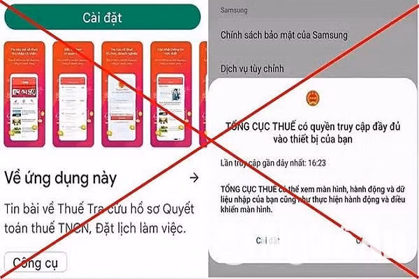 "Lật tẩy" chiêu giả mạo ứng dụng ngành thuế, chiếm đoạt tài khoản ngân hàng - Hình 2 Ứng dụng cài đặt giả để lừa đảo doanh nghiệp và người dân bị phát hiện. (Ảnh: CAND).
