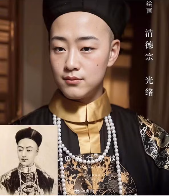  AI đã phục dựng chân dung hoàng đế Quang Tự với khuôn mặt điển trai, đôi mắt sáng, và nụ cười nhẹ. Chi tiết từng nốt ruồi trên mặt được tái hiện chân thực, mang lại hình ảnh sống động về vị hoàng đế này. (Ảnh: Phụ nữ mới)