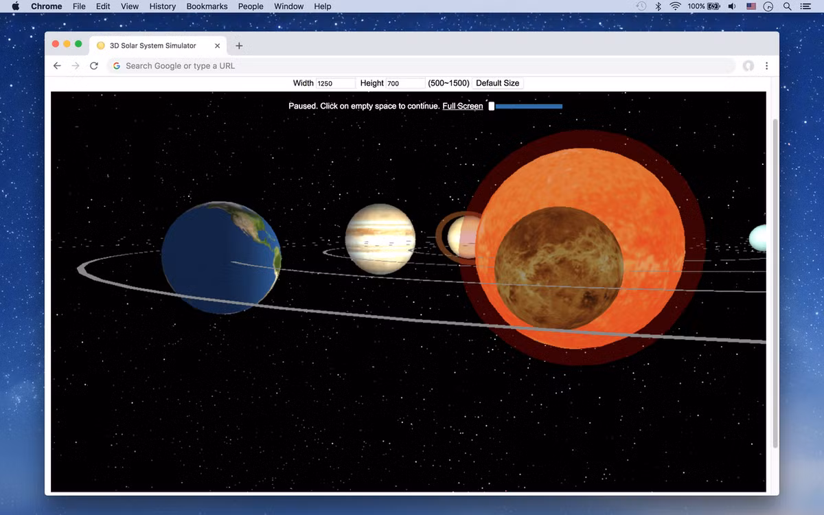1. Solar System 3D Simulator: Ứng dụng này giúp người dùng quan sát hệ mặt trời với đồ họa 3D chi tiết. (Ảnh: Chrome Web Store - Google)