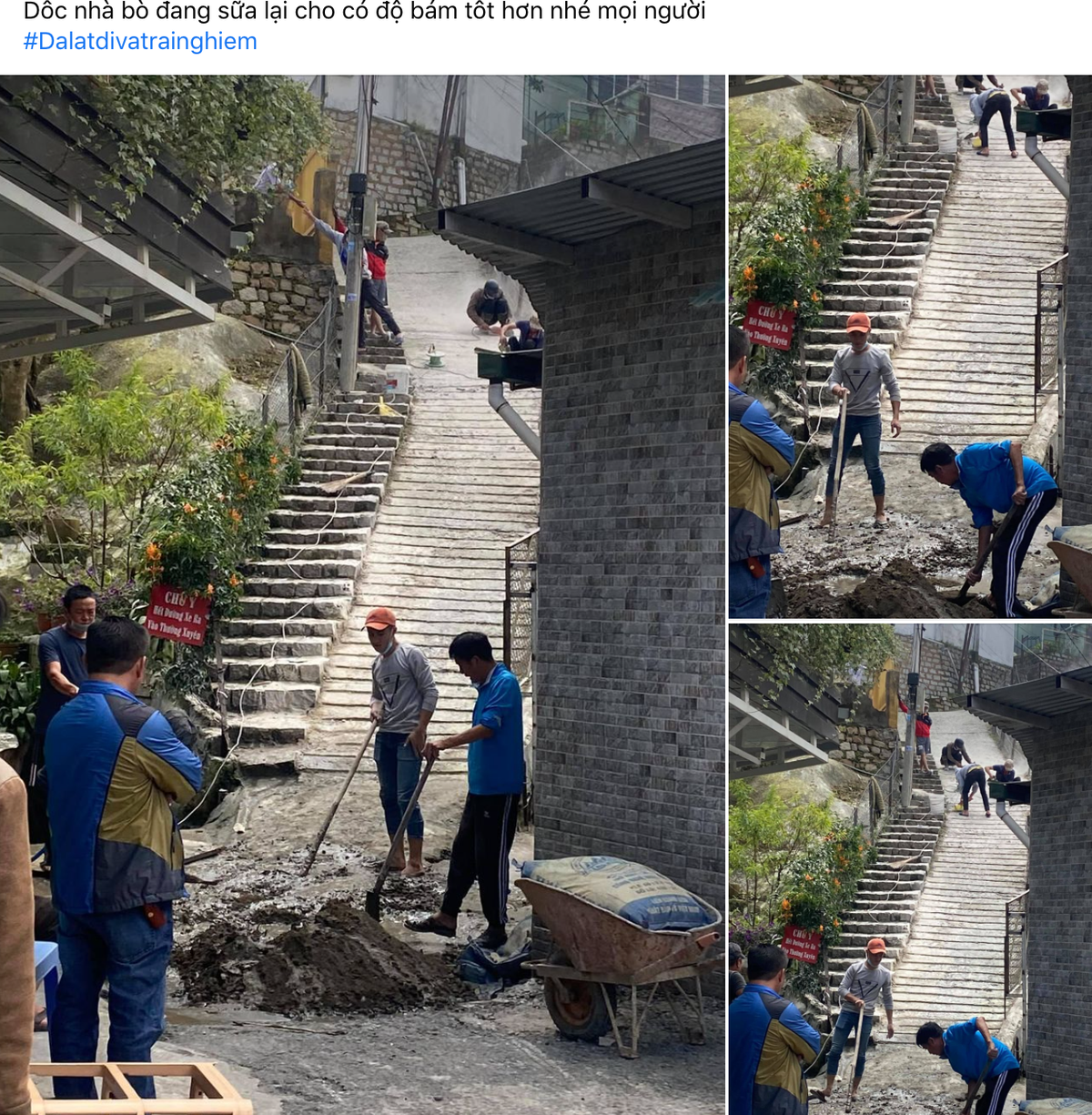 Mới đây trên MXH đang lan truyền hình ảnh con dốc nổi tiếng này được sửa sang lại. Hình ảnh cho thấy các công nhân đang trát lại bề mặt dốc bằng xi măng, đồng thời tạo những đường rãnh đều nhau dọc theo thân dốc. Ảnh: Chụp màn hình