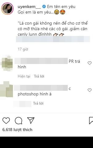 Phía dưới bức ảnh không ít cư dân mạng để lại bình luận tố cáo bạn gái Thành Chung sử dụng phần mềm chỉnh sửa ảnh để quảng cáo cho sản phẩm giảm cân.