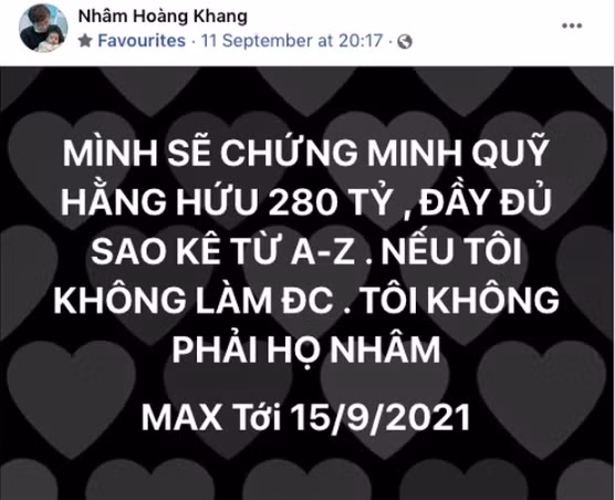 Trước đó, Nhâm Hoàng Khang bố sẽ tung toàn bộ sao kê Quỹ từ thiện "Hằng Hữu" 280 tỷ đồng.