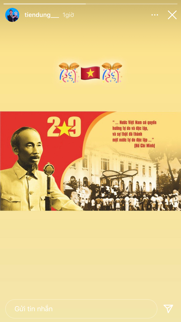 Bùi Tiến Dũng cũng đăng ảnh Bác Hồ và câu nói của Bác kèm icon chúc mừng ngày lễ.