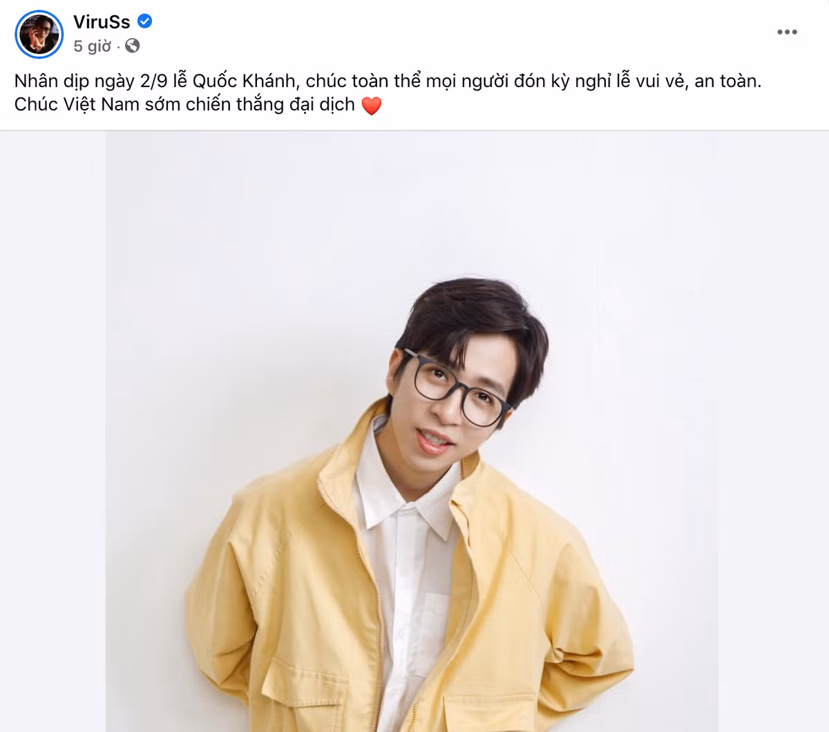 Nam streamer Hoàng ViruSs cũng gửi lời chúc nhân ngày 2/9 lễ Quốc khánh, đồng thời chúc mọi người an toàn, sớm chiến thắng đại dịch. Ảnh: Tổng hợp