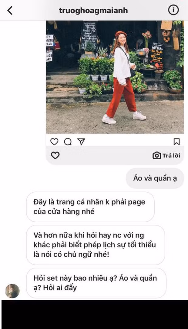 Mai Anh từng là tâm điểm chú ý của dư luận vì mắng khách hàng vô duyên, mất lịch sự khi người này hỏi giá tiền một set quần áo. Khi khách giải thích mình đã có chữ "ạ" cuối câu thì hot girl Mai Anh nói tiếp: "Hóa ra ngày xưa đi học cô giáo dạy chỉ cần nói ạ thôi là không bất lịch sự, không dạy nói chuyện với người khác là phải có chủ ngữ".