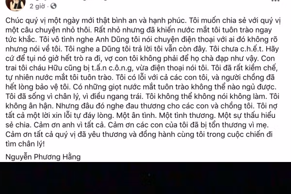 Mới đây, vào lúc sáng sớm nữ CEO khu du lịch Đại Nam bất ngờ đăng tải tâm thư khá dài khiến nhiều người cảm động về tình cảm của chồng và các con đã dành cho mình.