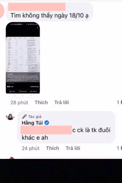 Ở diễn biến mới nhất, sau bài đăng của Hằng Túi, nhiều netizen sau khi tìm không ra số tài khoản của "hot mom" nên đã vu cho cô chuyện làm giả hoá đơn chuyển tiền cho Thuỷ Tiên.
