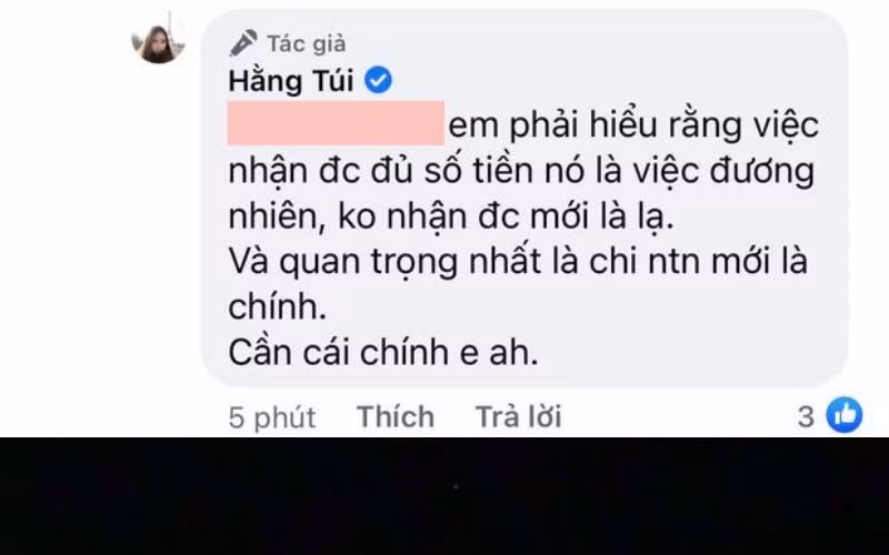 Bản thân hot mom Hằng Túi khẳng định tài khoản Thuỷ Tiên nhận được tiền là chuyện hiển nhiên.