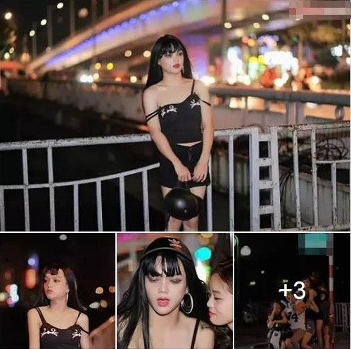 Trước đó cũng trên con phố Trần Duy Hưng, Mèo Thoại gây sốt với màn hóa thân thành gái ngành trong ''Quỳnh búp bê'' đứng ''bắt khách''.