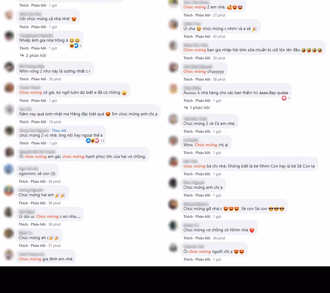 Bên cạnh lời chúc mừng, không ít fans còn khen ngợi vóc dáng đẹp, thon gọn của Mỹ Hằng dù đang mang bầu những tháng đầu của thai kỳ.