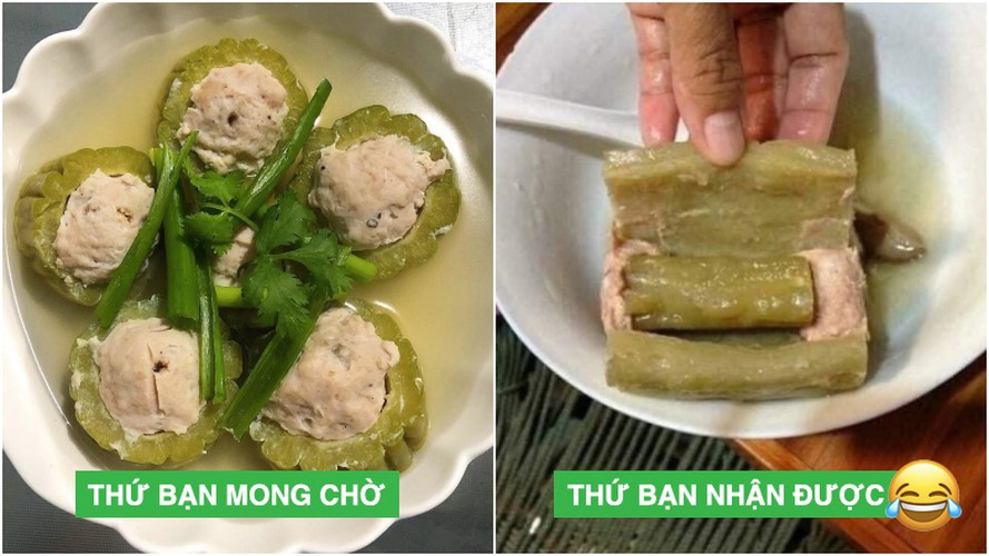 Hình ảnh món canh khổ qua dồn thịt mà một người mua ở quán cơm gần nhà, tuy nhiên khi về nhà mở ra chuẩn bị ăn, anh này mới “tá hỏa” vì cái kết không thể nào “cay đắng” hơn.