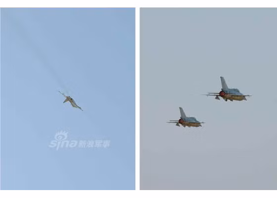 Những chiếc MiG-21/J7 (bên phải) cũng tham gia cuộc tập trận của Không quân Triều Tiên.