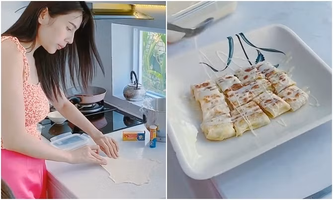 Thủy Tiên còn trổ tài làm bánh kếp chuối, món ăn vặt khoái khẩu của Công Vinh và con gái mỗi lần du lịch Thái Lan.