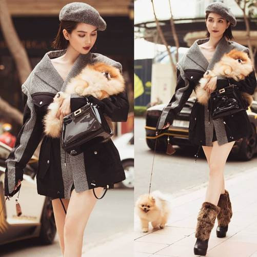 Ngược lại với hội thích gợi cảm bất chấp đang lạnh teo, có những mỹ nhân Việt lại mê khoác áo to sụ, dày cộp giữa trời nóng bức. Chẳng hạn như Ngọc Trinh vẫn ung dung mặc áo khoác lông và đi bốt lông ấm áp giữa đường phố Sài Gòn nóng bức,