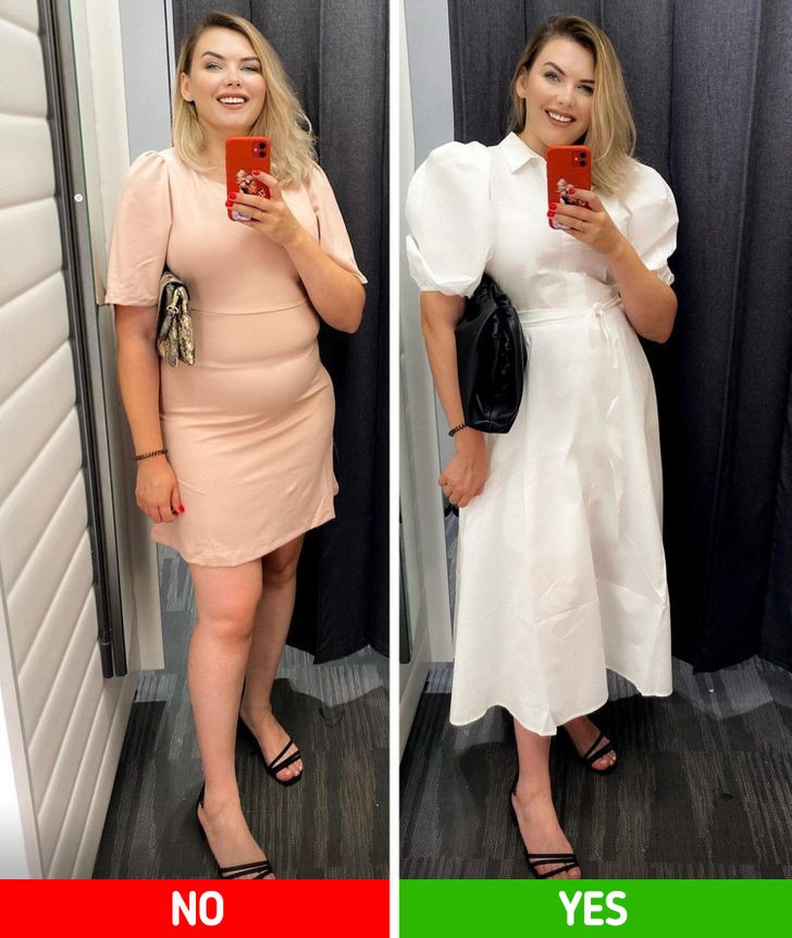 10. Tránh mặc váy quá chật: Vòng eo quá khổ của bạn có thể bị lộ ra nếu bạn mặc một chiếc váy bó sát, đặc biệt là màu sáng. Tuy nhiên, nếu bạn biết chọn kích thước phù hợp thì ngay cả một chiếc váy trắng cũng không làm bạn trông béo hơn. Ảnh: BS.