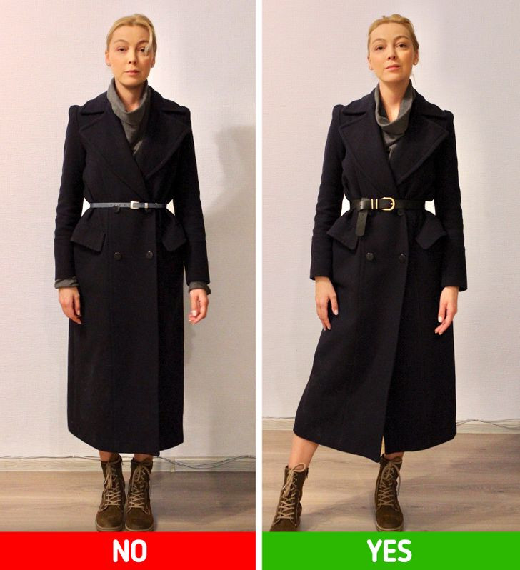 7. Đừng đeo thắt lưng quá nhỏ và sáng: Tất nhiên, chúng ta có thể đeo thắt lưng sáng màu, nhưng chỉ với trang phục phù hợp. Nếu áo khoác của bạn có màu sẫm hơn thắt lưng thì nó sẽ làm vòng eo của bạn to hơn. Do đó, chiếc thắt lưng bản rộng sẽ giúp bạn khoe dáng tốt hơn.