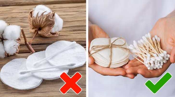 6. Bông tròn và bông nụ: Giống như mặt nạ giấy và khăn lau tẩy trang, các miếng bông dùng một lần cũng được đưa thẳng đến bãi rác. Không chỉ vậy, trồng bông phải sử dụng thuốc bảo vệ thực vật, gây ảnh hưởng không nhỏ đến môi trường. Để giảm thiểu rác thải, hãy xem xét việc dùng bông tái sử dụng và nụ bông có thể phân hủy sinh học thân thiện với môi trường.