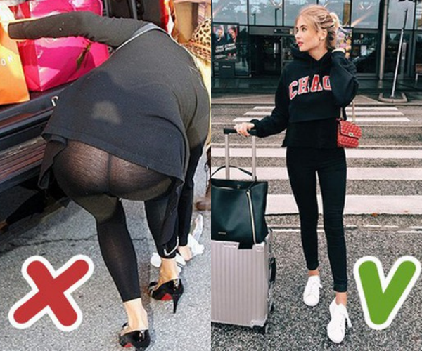 Legging có chất liệu mỏng: Không phải chiếc legging nào cũng có độ dày như nhau. Có những chiếc khi mặc lên người có thể khiến bạn xấu hổ vì lộ hàng. Ảnh: Internet.