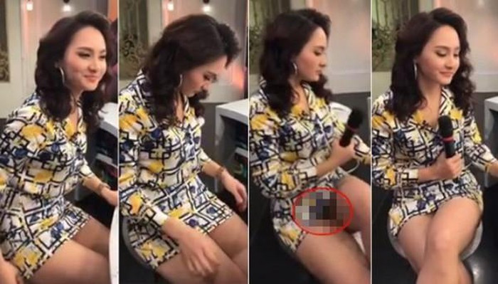 Bảo Thanh cũng từng vướng phải những sự cố lộ hàng hớ hênh vì diện trang phục quá ngắn thế này. Chiếc váy bó sát khiến nữ diễn viên lộ điểm nhạy cảm khi cố gắng thay đổi tư thế ngồi.