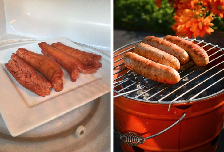 Thịt chế biến: Đầu tiên, thịt chế biến không phải là loại thực phẩm bổ dưỡng nhất vì chúng chứa nhiều muối, chất phụ gia, hóa chất và chất bảo quản. Khi bạn thêm bức xạ vi sóng vào thịt, mức cholesterol của bạn có thể tăng lên, dẫn đến vấn đề về tim. Cách an toàn nhất để làm nóng dăm bông và xúc xích của bạn là rán lại bằng chảo hoặc nướng trên bếp.