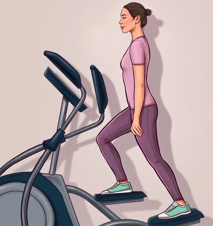 Tập với máy: Tập luyện với sự hỗ trợ của máy tập giúp vận động toàn bộ cơ thể, có thể tập trung tác động đến từng bộ phận ở thân dưới như bắp chân, đùi, mông hay cánh tay, lưng, cơ ở thân trên. Đây là bài tập có cường động vận động trung bình, tốt cho phụ nữ muốn lấy lại vóc dáng sau khi mang thai. Một giờ tập với máy có thể tiêu hao khoảng 335 calo.