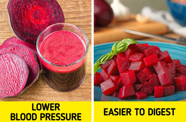 8. Củ cải đường: Một nghiên cứu đã kiểm tra tác dụng của việc uống 250 ml nước ép củ cải đường mỗi ngày trên 68 người bị huyết áp cao. Kết quả là, các nhà nghiên cứu phát hiện rằng nó làm giảm huyết áp đáng kể. Mặt khác, củ dền luộc có thể dễ tiêu hóa hơn vì các chất xơ cứng của nó bị phân hủy. Ảnh: BS.