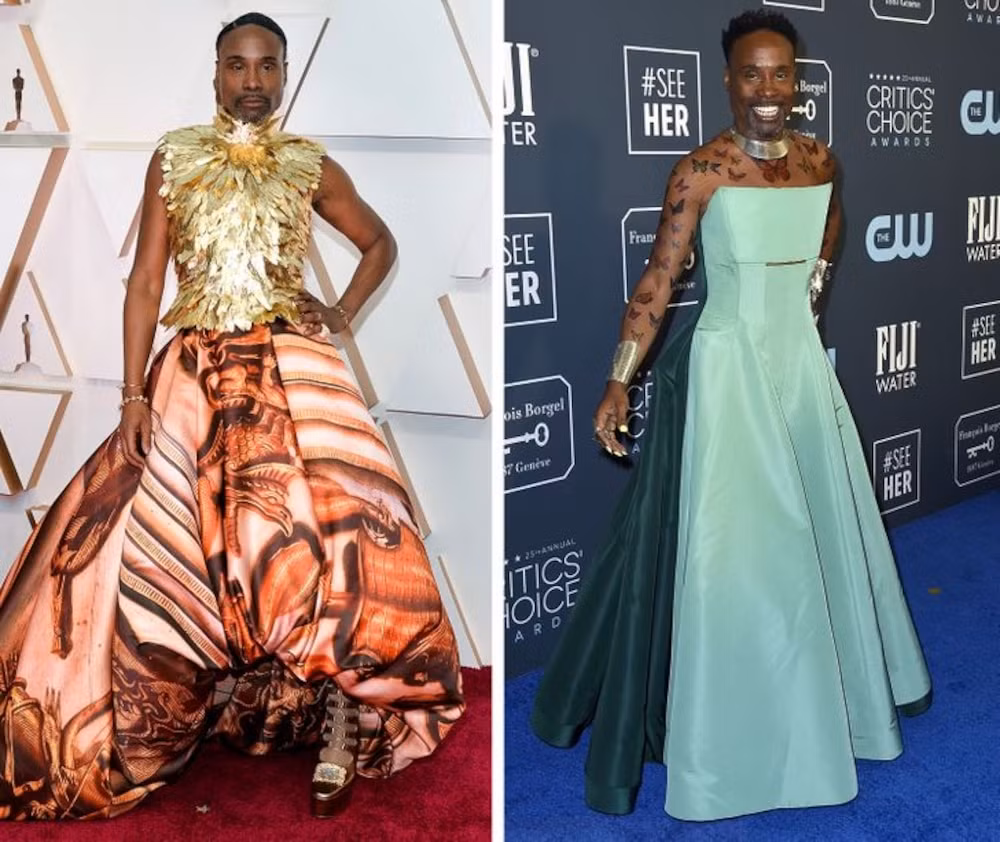 Là một sao nam mặc váy thường xuyên, Billy Porter liên tục "đánh bại" nhiều chị em trên thảm đỏ khi anh xuất hiện với những mẫu váy cầu kỳ nhất, lấp lánh nhất và to nhất.