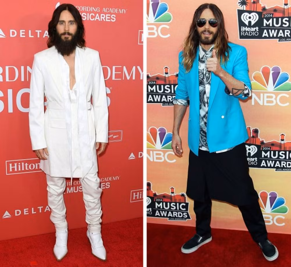 Jared Leto không những không xấu hổ khi mặc váy mà còn tự hào về điều đó. Anh từng tweet ‘Real Men Wear Skirt’ (Tạm dịch: Đàn ông đích thực không ngại mặc váy). Ảnh: Internet.
