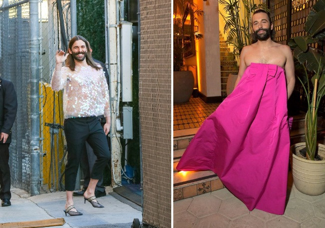 Jonathan Van Ness từng diện những bộ đồ sequin lấp lánh hoặc váy cúp ngực gợi cảm. 