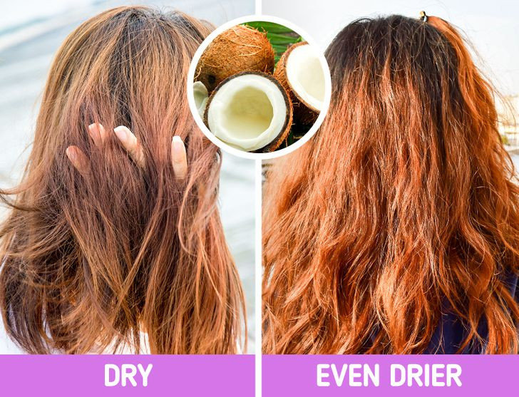 1. Dầu dừa làm mềm mượt tóc khô: Chúng ta có thể thấy dầu dừa là nguyên liệu làm đẹp thiên nhiên được ứng dụng ở khắp mọi nơi, từ chăm sóc da đến dưỡng tóc. Tuy nhiên điều quan trọng cần biết là dầu dừa không dành cho mọi loại tóc. Đối với tóc có độ xốp thấp, lớp dầu dừa mỏng có thể chặn nước ngấm vào sợi tóc, khiến tóc không nhận được độ ẩm cần thiết, khiến tóc bị khô.