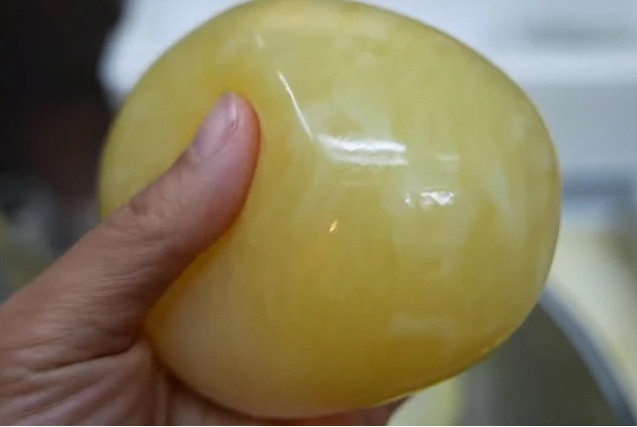 Mặc dù gọi là trứng nhưng ngoại trừ hình dạng tròn và kích thước tương tự, bên ngoài nó rất mịn và có một lớp màng bọc, bên trong giống như chứa chất lỏng, nếu bóp bằng tay sẽ biến dạng. Đặc biệt trên mỗi quả trứng này có một chấm đen.